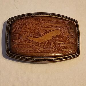 Bass And American Flag Leather Engraved Belt Buckle